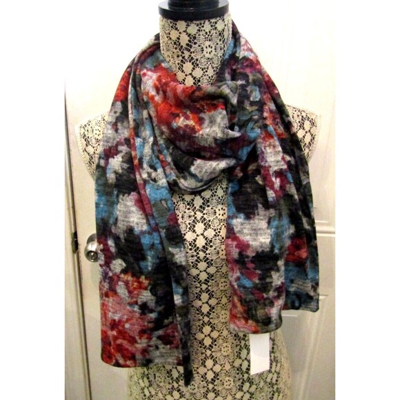 Pure Amici Scarf Floral Super Soft Long Blue Pink Red Gray NWT - Picture 5 of 6